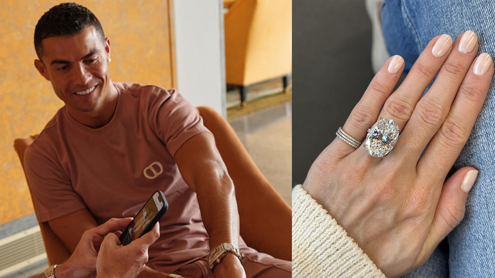 Cristiano Ronaldo propose avec un gigantesque diamant de coupe ovale
