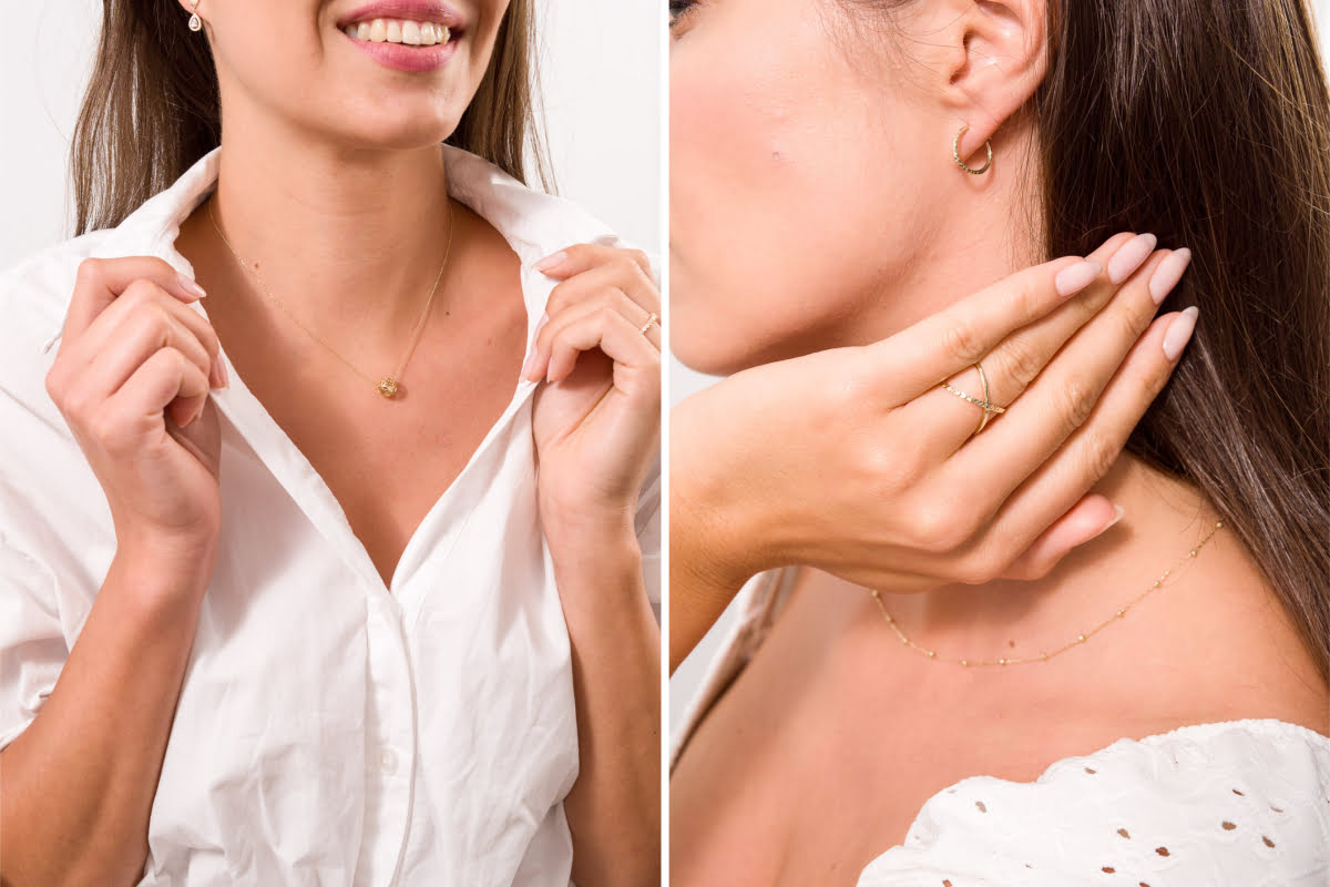 Boucles d'oreilles classiques et collier d'or Bonore