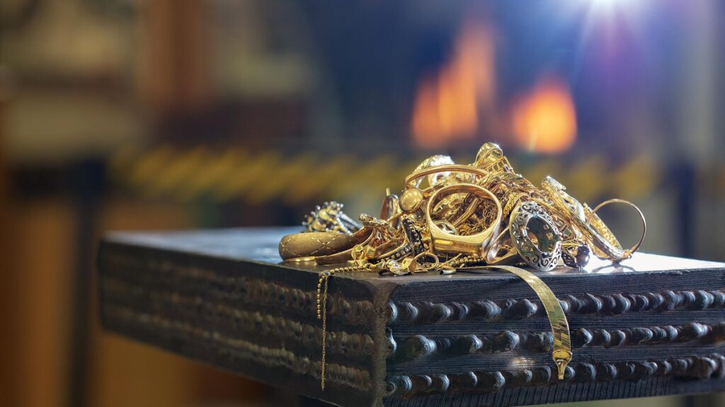 Gold jewelry on a scale