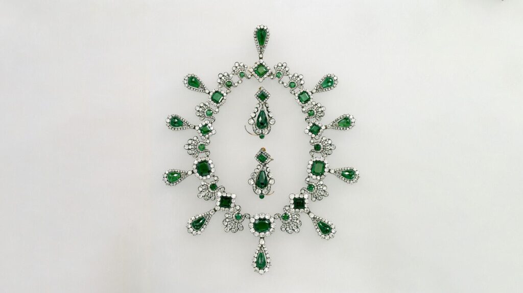 Marie Louise’s emerald necklace and earrings stolen in the heist at the Louvre Museum