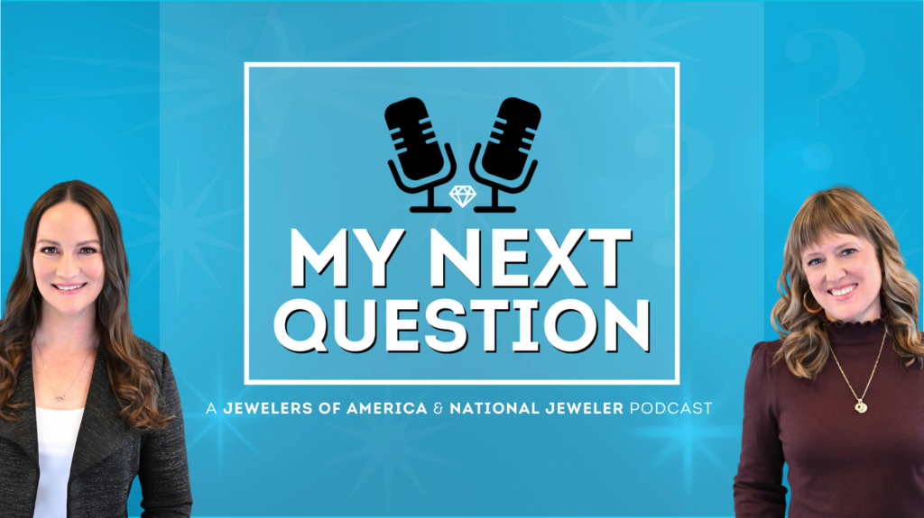 “My Next Question: The Podcast” graphic featuring Amanda Gizzi and Michelle Graff