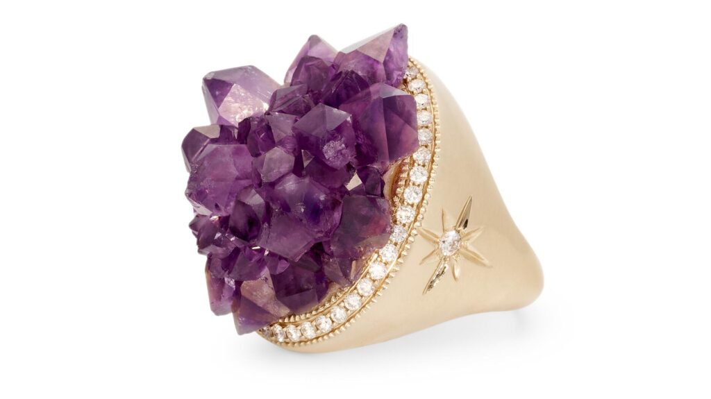 Jacquie Aiche Raw Amethyst Cluster Starburst Diamond Ring