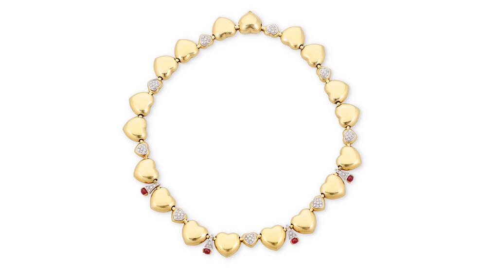 collier à maillons cœur rubis et diamants