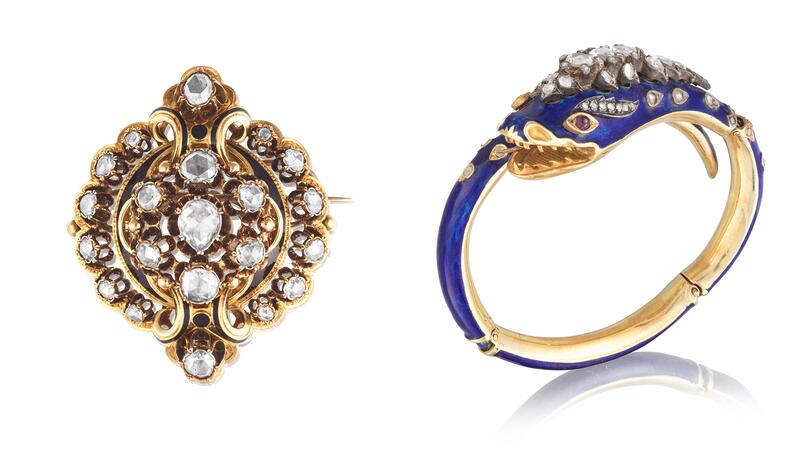 broche rose et bracelet serpent 19ème siècle