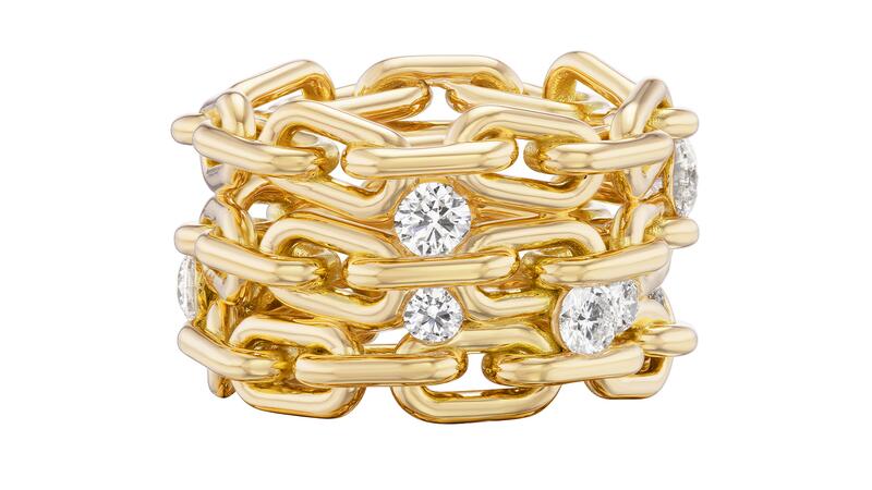 La bague stack « Power » en or jaune 18 carats avec 1,10 carats de diamants ronds (28 950 $) Anneau de pile de puissance d'objet uniforme