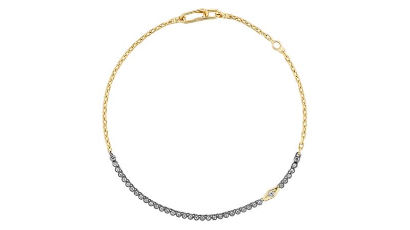 Le collier tennis « Vessel » en or jaune 18 carats avec 2,29 carats de diamants ronds sertis sur or rhodié (27 500 $) Collier de tennis de navire d’objet uniforme