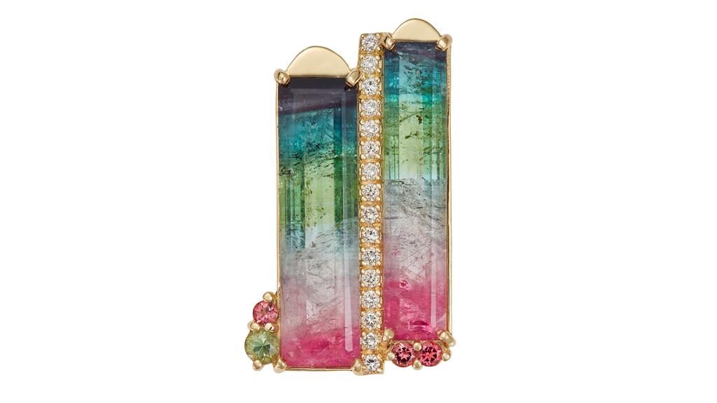 Susan Eisen Fine Jewelry and Watches Broche en cristal de tourmaline pastèque
