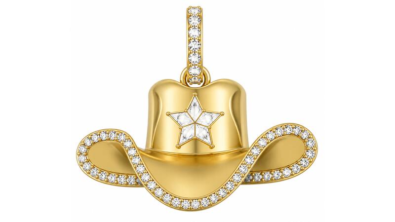 Le charm « Cowgirl Hat » en or jaune 20 carats rehaussé de diamants (prix sur demande) Charme de chapeau de cowboy Buddha Mama