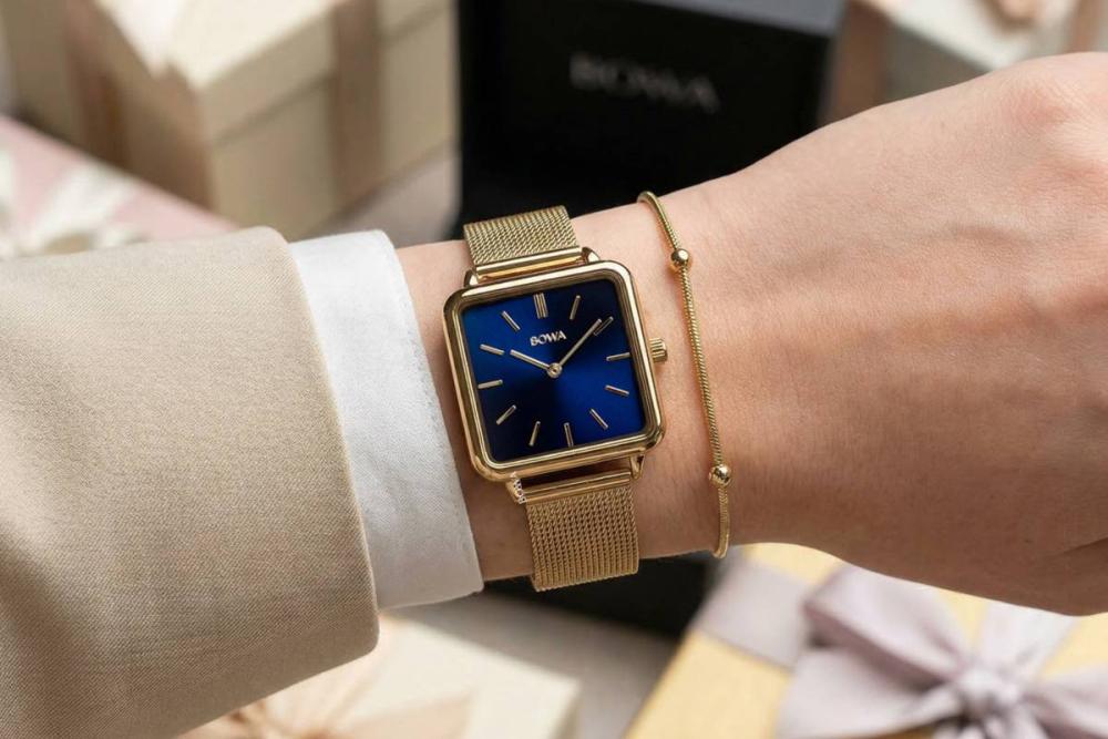 Montre femme BOWA Vienna bleu marine-or Mesh 29 coffret cadeau