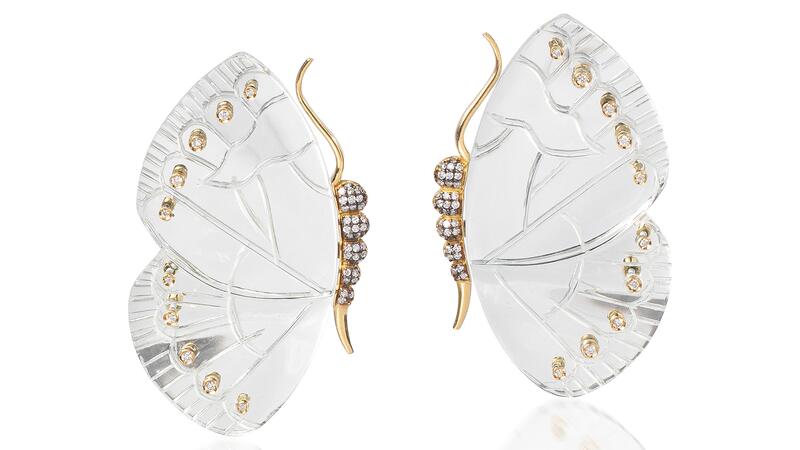 Une paire de boucles d'oreilles miroir en forme de papillon rehaussées de diamants en or jaune 18 carats Silvia Furmanovich Boucles d'oreilles miroir en forme de papillon