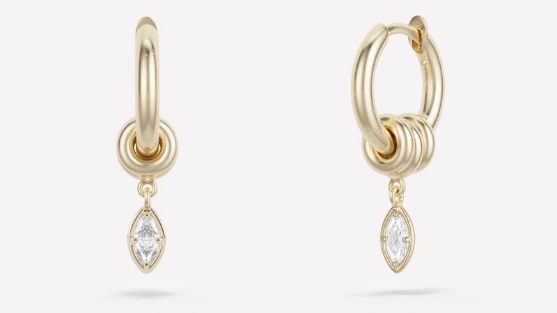 Une paire de boucles d'oreilles « Zahra » présentant des gouttes de diamants taille marquise en or jaune 18 carats (5 900 $) Boucles d'oreilles Spinelli Kilcollin Zahra