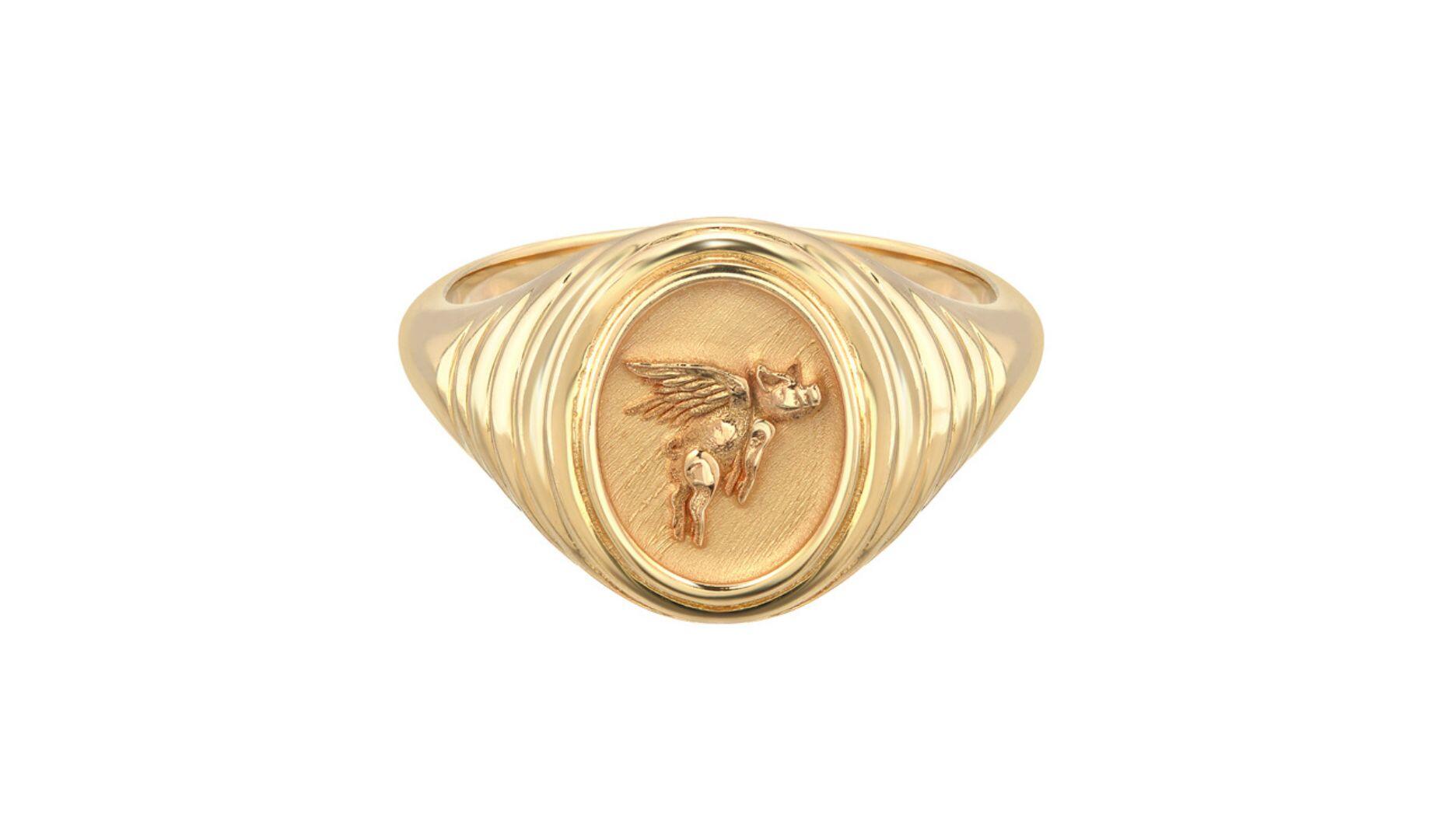 Retrouvaí flying pig signet ring