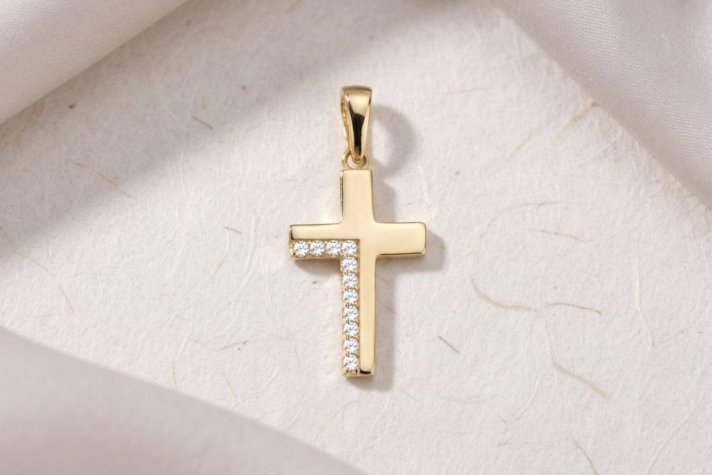 Croix Bonore en or 585 avec zircone cubique