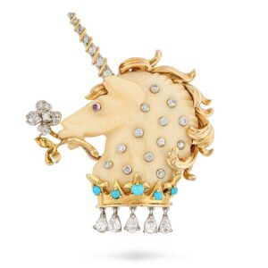 Broche licorne Verdura avec connexion royale mise aux enchères