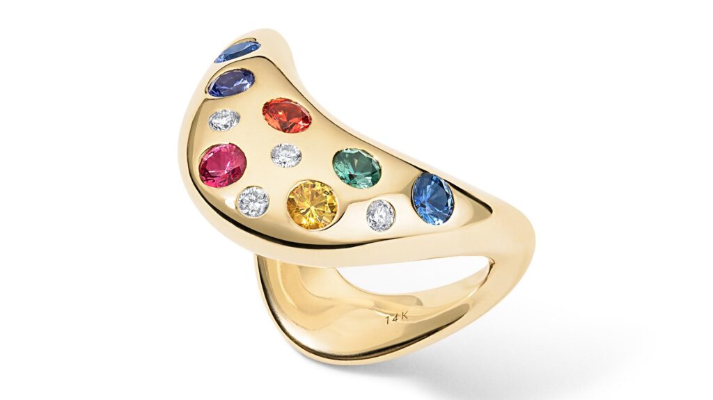 Zahn Z Zaha rainbow sapphire ring