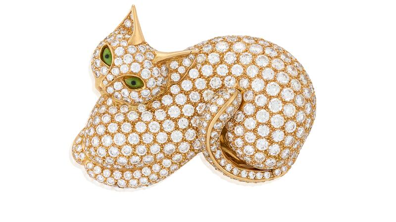 broche chat en diamant aux enchères Sandy Lerner