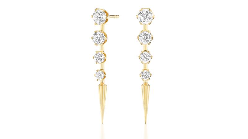 Une paire de petites boucles d'oreilles « Quill » en or jaune 18 carats avec 1,14 carats de diamants (5 900 $) Boucles d'oreilles petite plume Sorellina