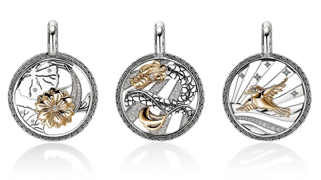 John Hardy Talisman moderne Lotus Talisman Charme, Naga Talisman Charme, Starling Talisman Charme