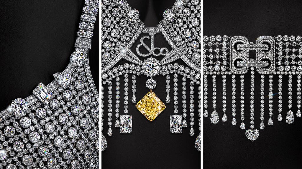 Le Fantasy Bra présente un diamant jaune vif fantaisie de 75,54 carats, entouré de 4 409 diamants blancs totalisant 1 373 carats, présentant une gamme de tailles, y compris la taille Angel emblématique de Jacob & Co.. Jacob & Co Soutien-gorge fantaisie