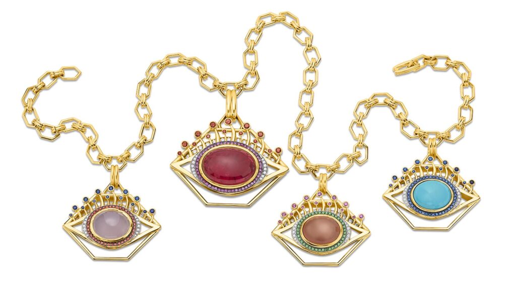 Edina Kiss Eye Pendants on Charm Necklace